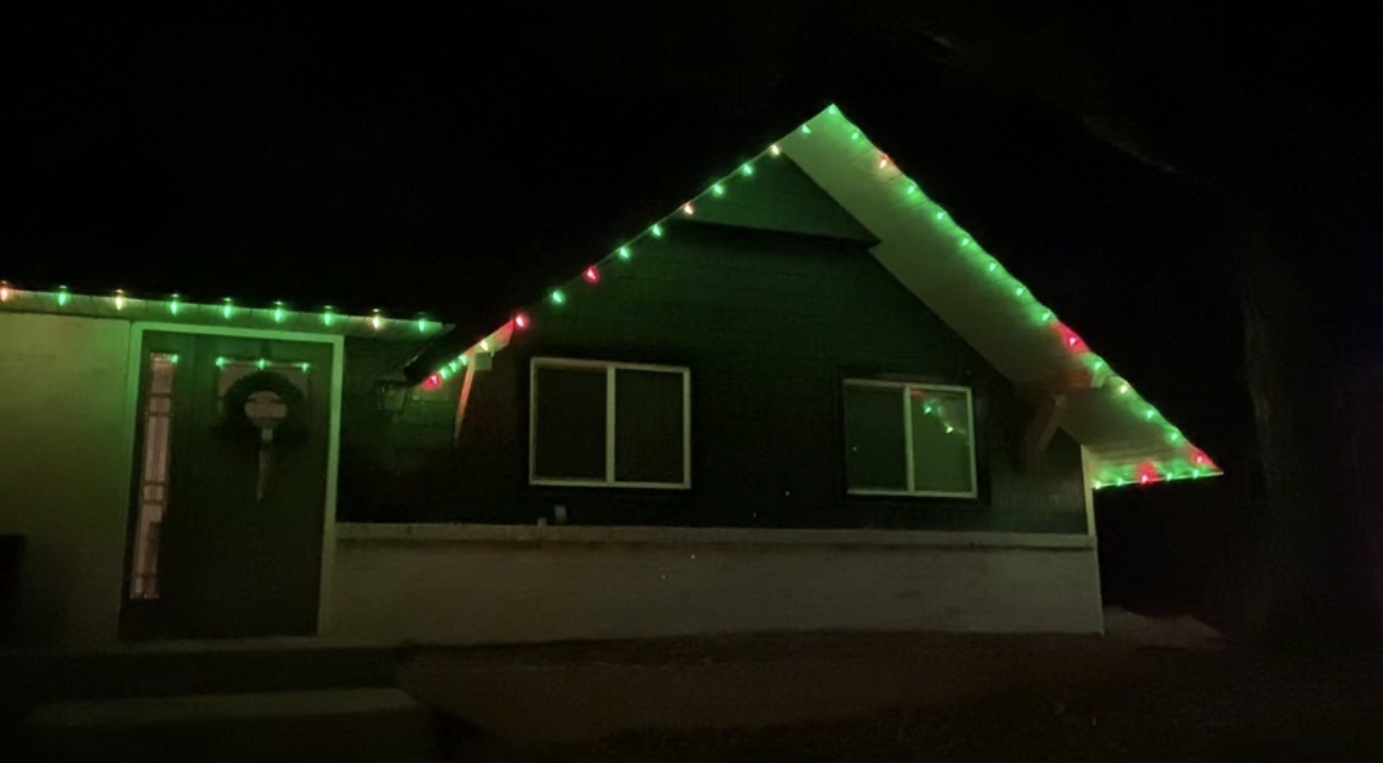 House with red and green RGBW C9 lights