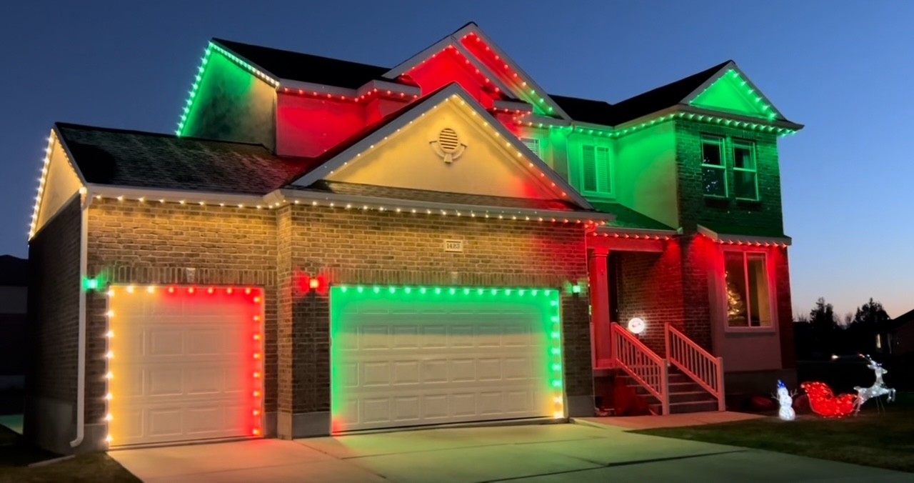 Home with permanent red and green programmable LED lighting
